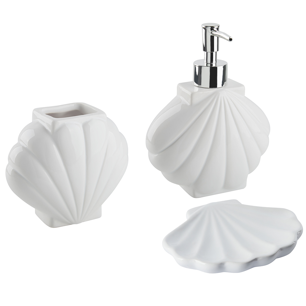Set di 3 Accessori Bagno in Ceramica bianca dispenser sapone porta sapone portaspazzolini