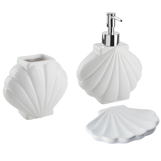 Set di 3 Accessori Bagno in Ceramica bianca dispenser sapone porta sapone portaspazzolini