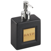 Set di 4 Accessori Bagno in Ceramica nero e legno chiaro dispenser sapone portasapone Bicchiere Portaspazzolino