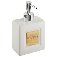 Set di 4 Accessori Bagno in Ceramica beige e legno chiaro dispenser sapone portasapone Bicchiere Portaspazzolino