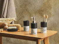 Set di 4 Accessori Bagno in Ceramica nera e beige dispenser sapone porta sapone portaspazzolini bicchiere