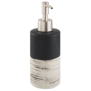 Set di 4 Accessori Bagno in Ceramica nera e beige dispenser sapone porta sapone portaspazzolini bicchiere