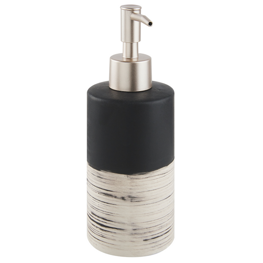 Set di 4 Accessori Bagno in Ceramica nera e beige dispenser sapone porta sapone portaspazzolini bicchiere