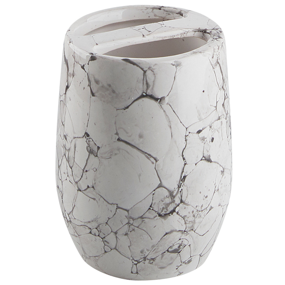 Set di 6 Accessori Bagno in Ceramica bianca dispenser sapone porta sapone bicchiere portaspazzolini contenitore scopino bagno