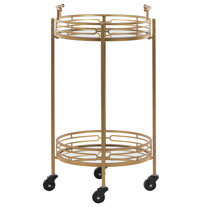 Carrello da cucina a rotelle porta bottiglie con piano a specchio metallo dorato glamour
