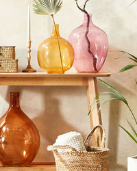 Vaso decorativo in vetro rosa 39 cm decorativo fatto a mano rotondo a forma di bocciolo da tavolo Decorazione per la casa Design moderno