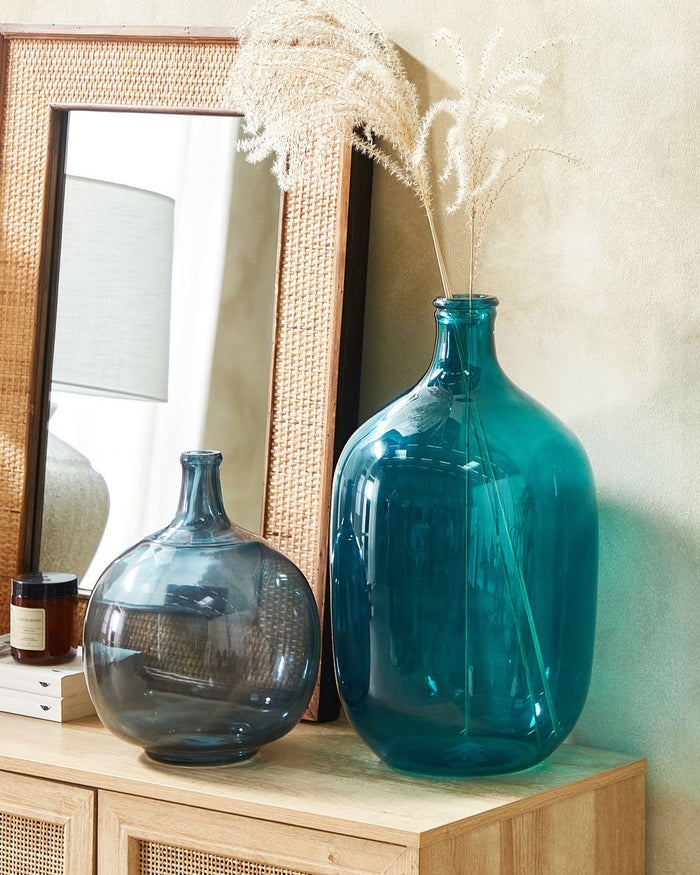 Vaso decorativo in vetro turchese 48 cm decorativo fatto a mano rotondo a forma di bocciolo da tavolo decorazione della casa design moderno