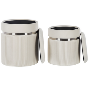 Set di 2 pouf Velluto bianco Fasce metalliche Glamour Contenitori interni Soggiorno Camera da letto