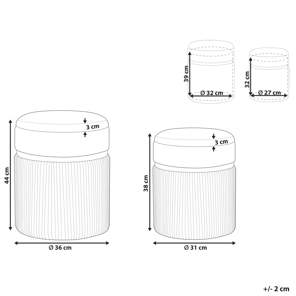 Set di 2 pouf Velluto bianco Fasce metalliche Glamour Contenitori interni Soggiorno Camera da letto