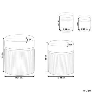 Set di 2 pouf Velluto bianco Fasce metalliche Glamour Contenitori interni Soggiorno Camera da letto