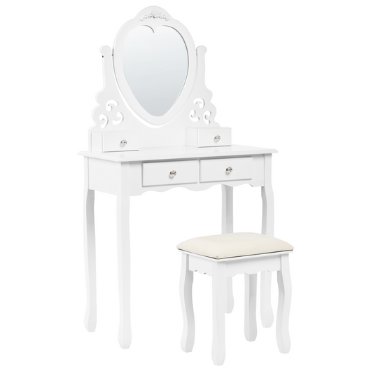 Toeletta Bianca MDF Legno Massello 138 x 74 cm 4 Cassetti Mobili Soggiorno Glam Design Camera Da Letto