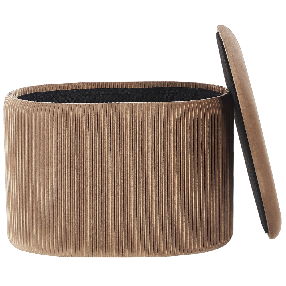 Pouf Beige Velluto Glamour Storage Poggiapiedi Soggiorno Camera da Letto