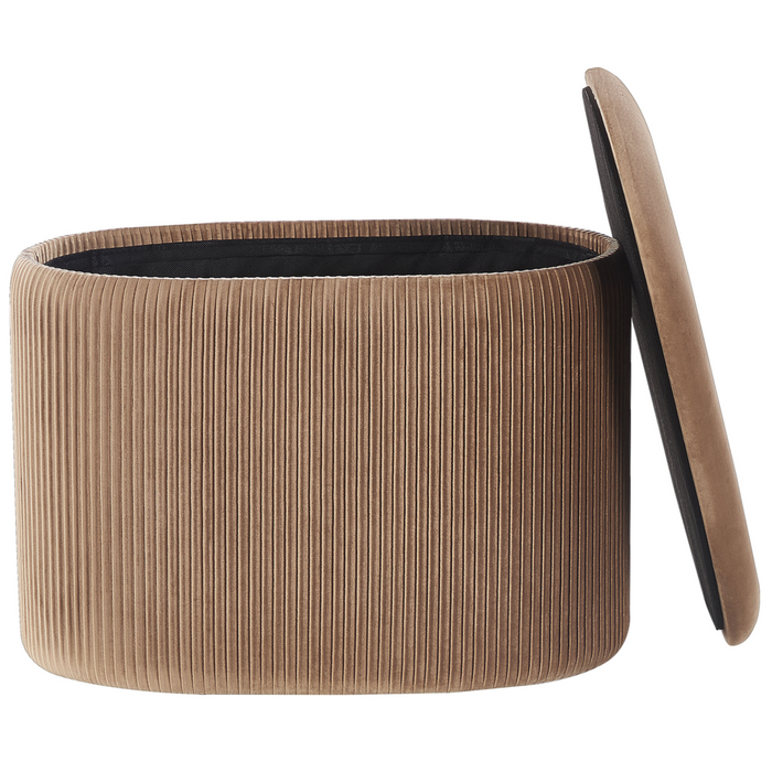 Pouf Beige Velluto Glamour Storage Poggiapiedi Soggiorno Camera da Letto