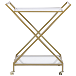 Carrello da cucina con struttura in metallo dorato piani in vetro trasparente carrello bar glamour con ruote bloccabili