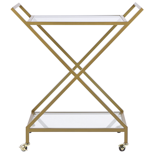 Carrello da cucina con struttura in metallo dorato piani in vetro trasparente carrello bar glamour con ruote bloccabili