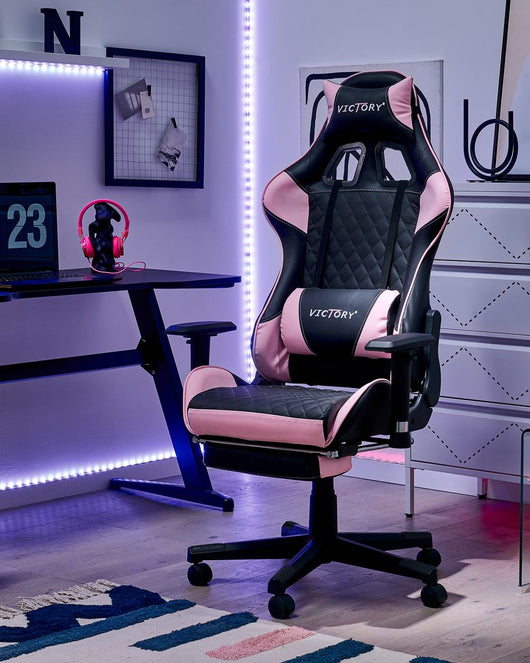 Sedia da gaming Nero Rosa Ecopelle 126 - 136 cm Braccioli Girevoli Regolabili e Poggiapiedi Regolabili in Altezza Moderna
