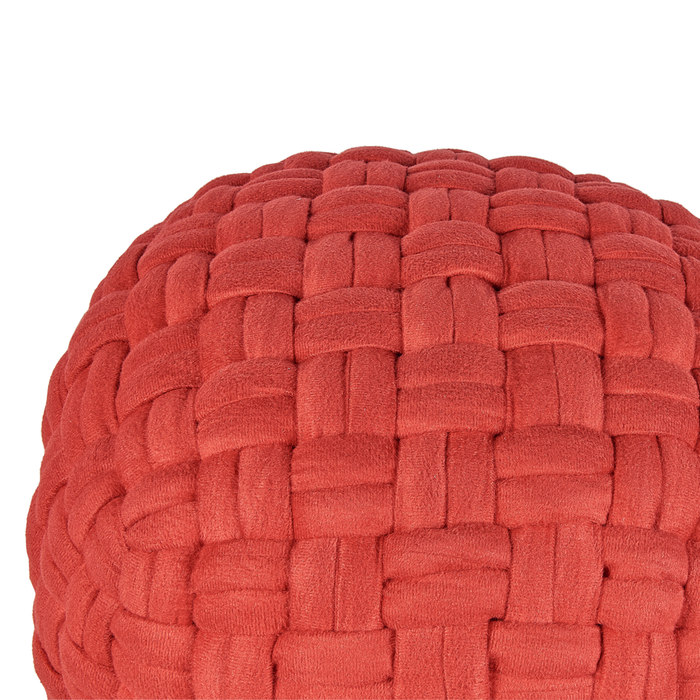 Pouf in velluto rosso 45 x 35 cm intrecciato a cesto fatto a mano rotondo con imbottitura in EPS poggiapiedi