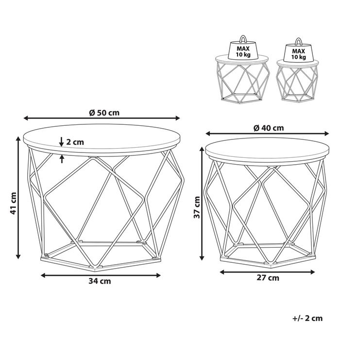 Set di 2 Tavolini da caffè in Legno Scuro Nero Truciolare Ferro Rotondo Piani Rimovibili Tavolini Moderni Industriali per Soggiorno