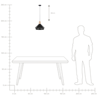 Lampada a Sospensione Colore Nero Metallo Quercia Elemento Legno Forma Geometrica Moderna