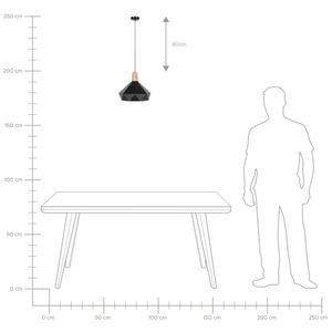 Lampada a Sospensione Colore Nero Metallo Quercia Elemento Legno Forma Geometrica Moderna