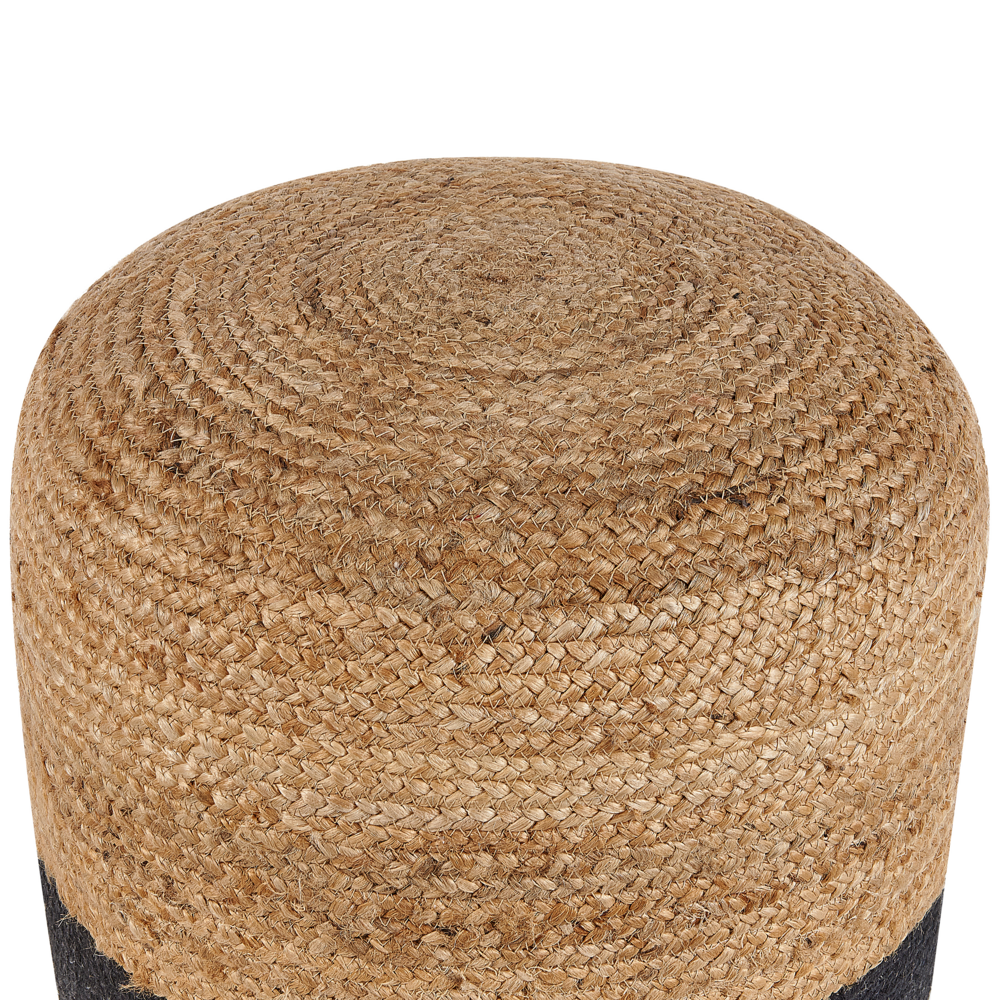 Pouf ottomana iuta nera perline EPS riempimento rotondo ø 46 cm stile boho
