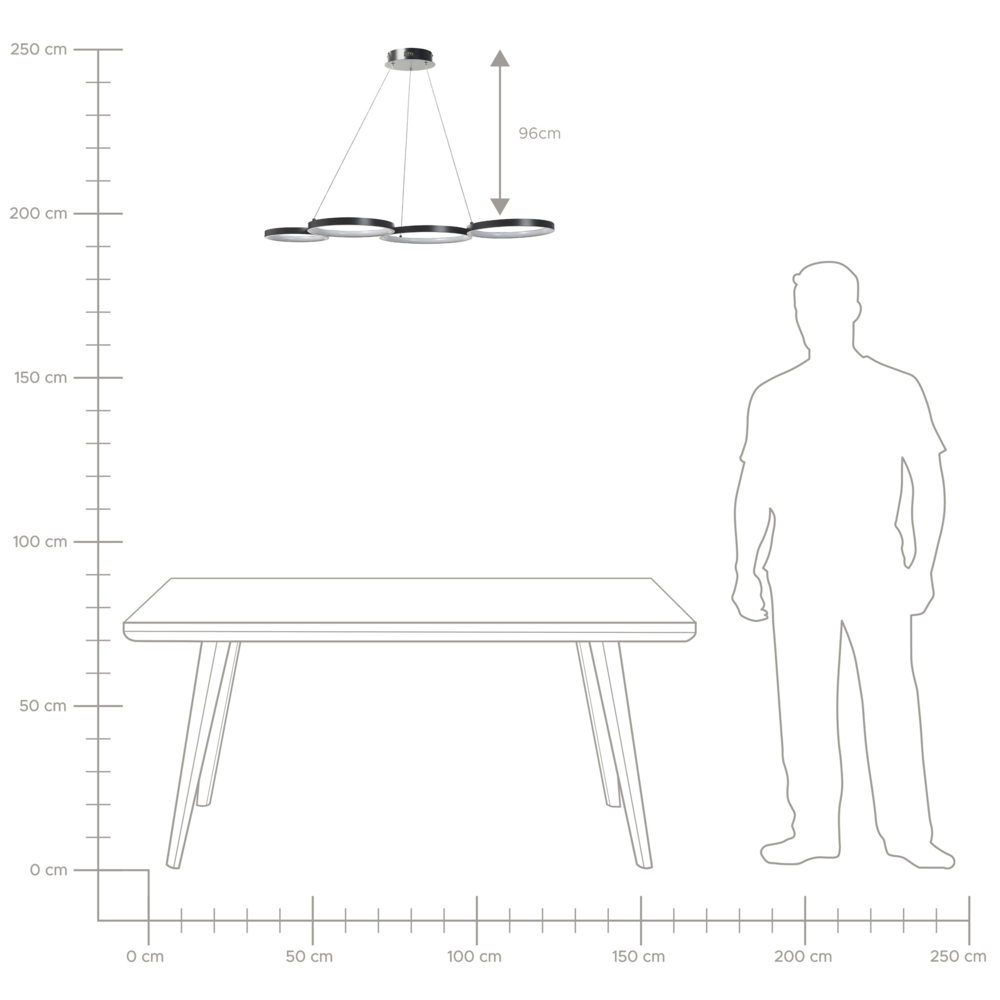 Moderna Lampada a Sospensione Integrata LED Luce 5 Anelli in Alluminio Nero