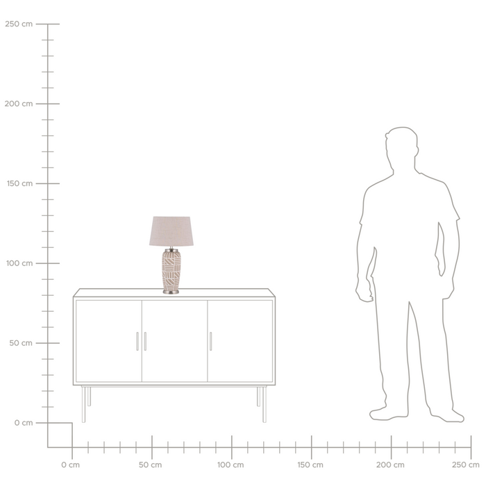 Lampada da comodino in ceramica beige e bianca 48 cm motivo a righe con paralume a tamburo tradizionale