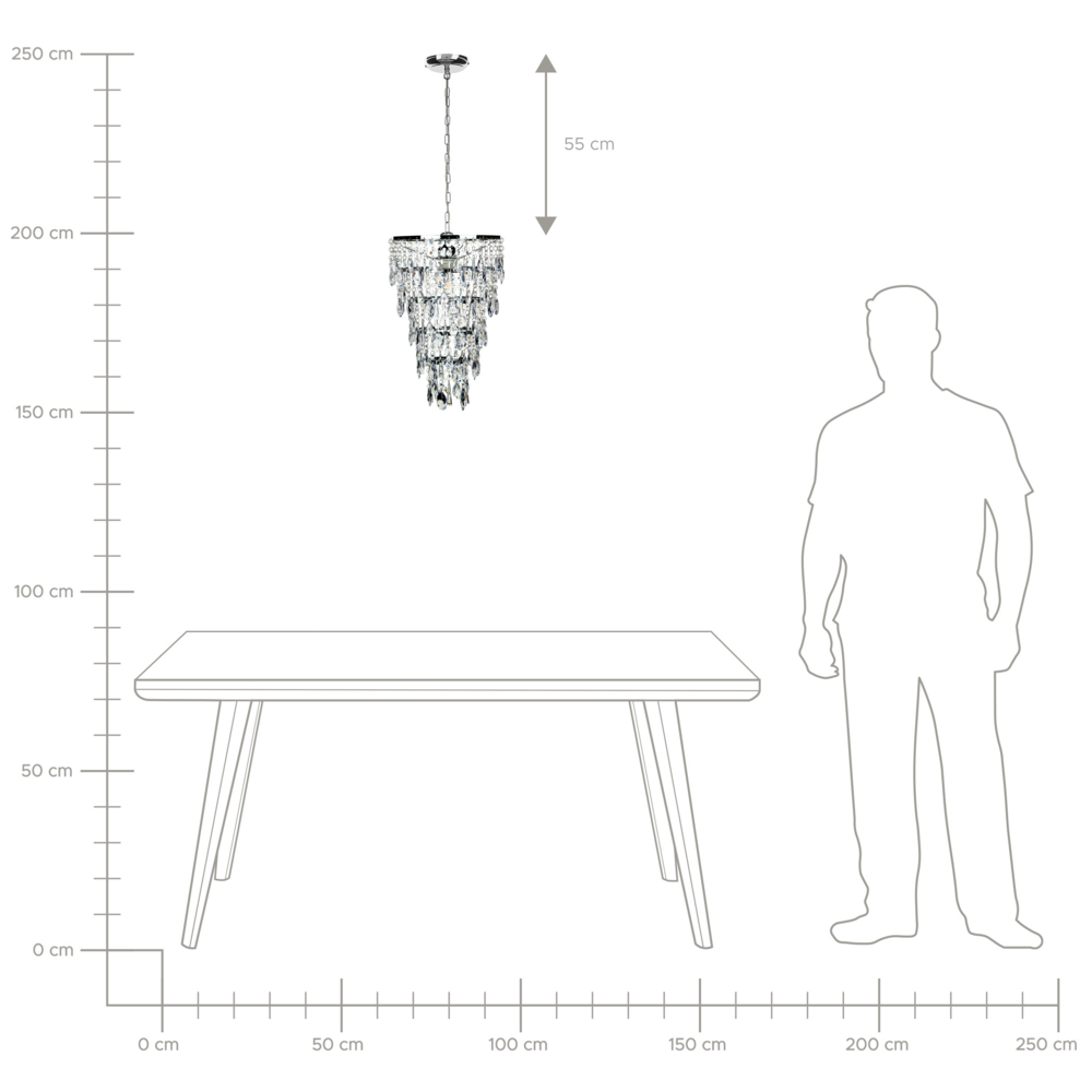 Lampada a Sospensione Argento Ferro Trasparente Finti Cristalli Lampadario Glam