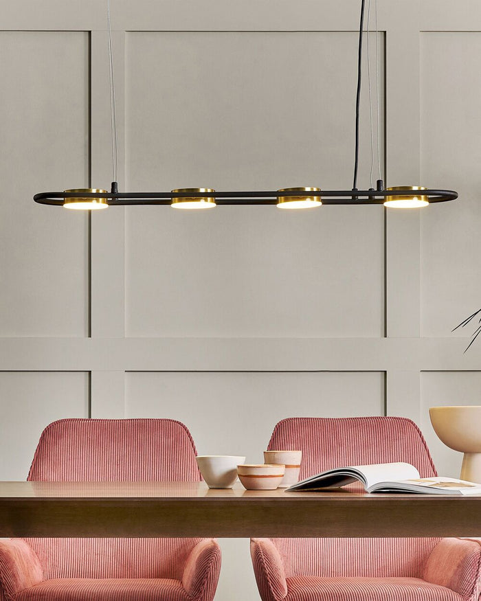 Lampada a sospensione in ottone Nero in acciaio luci a LED integrate a 4 luci illuminazione a binario a sospensione cucina industriale