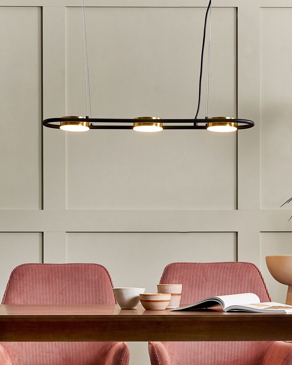 Lampada a sospensione in ottone Nero in acciaio luci a LED integrate a 3 luci forma geometrica illuminazione a binario a sospensione cucina