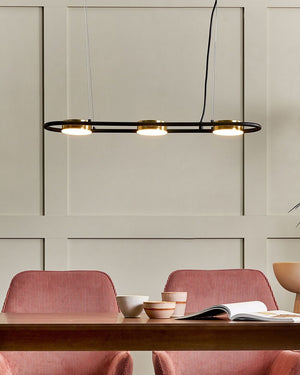 Lampada a sospensione in ottone Nero in acciaio luci a LED integrate a 3 luci forma geometrica illuminazione a binario a sospensione cucina
