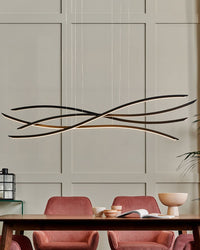 Lampada a sospensione in ferro Nero 4 luci a LED integrate novità ondulate illuminazione moderna a sospensione