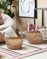 Set di 2 cestini in alghe naturali con manici intrecciati accessori per la casa in stile boho