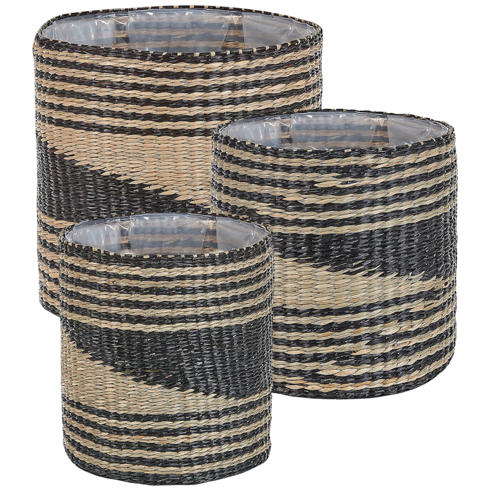 Set di 3 vasi per piante in alghe naturali con fodera per interni stile Boho