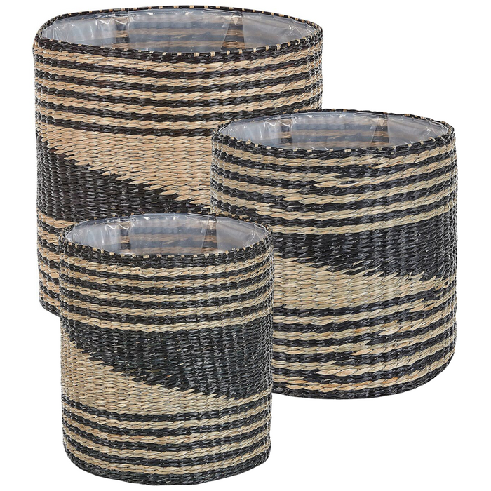 Set di 3 vasi per piante in alghe naturali con fodera per interni stile Boho