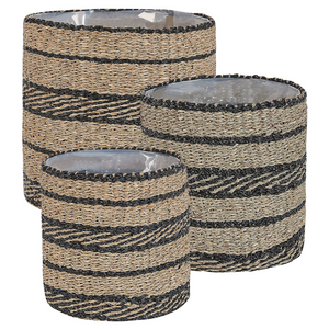 Set di 3 cestini per piante vasi per fioriere in alghe naturali con rivestimento per interni