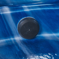 Vasca Idromassaggio Acrilico Blu 180 x 215 cm 4 Posti 19 Getti Idromassaggio Cassa in Alluminio Effetto Legno con Luce LED