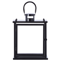 Lanterna dal design classico in acciaio inox nero e vetro temperato 29 cm