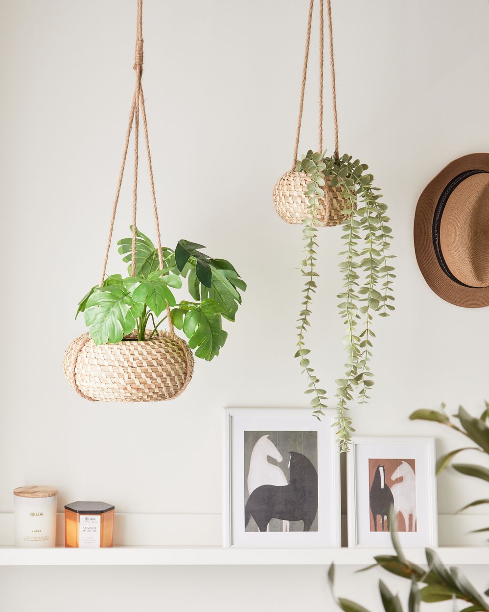 Set di 2 vasi per piante sospesi alghe naturali 27 x 86/ 22 x 69 cm Accessorio per la casa Fioriera stile boho