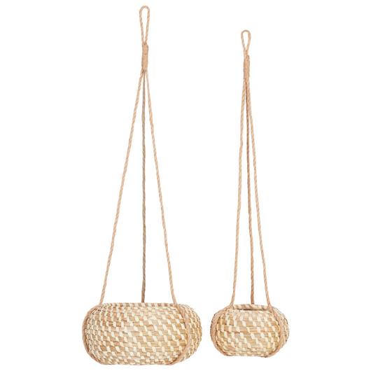 Set di 2 vasi per piante sospesi alghe naturali 27 x 86/ 22 x 69 cm Accessorio per la casa Fioriera stile boho