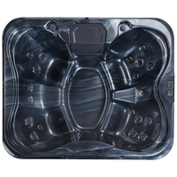 Vasca Idromassaggio Acrilico Grigio 180 x 215 cm 4 Posti 19 Getti Idromassaggio Cassa in Alluminio Effetto Legno con Luce LED