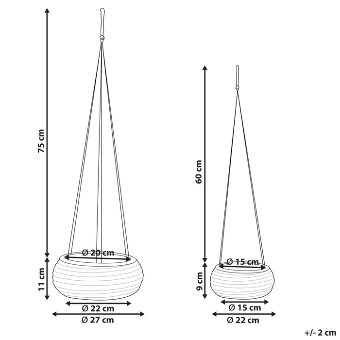 Set di 2 vasi per piante sospesi alghe naturali 27 x 86/ 22 x 69 cm Accessorio per la casa Fioriera stile boho