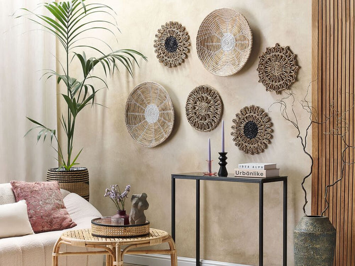 Set di 6 piatti da appendere decorativi in alghe naturali con decorazioni da parete in stile africano