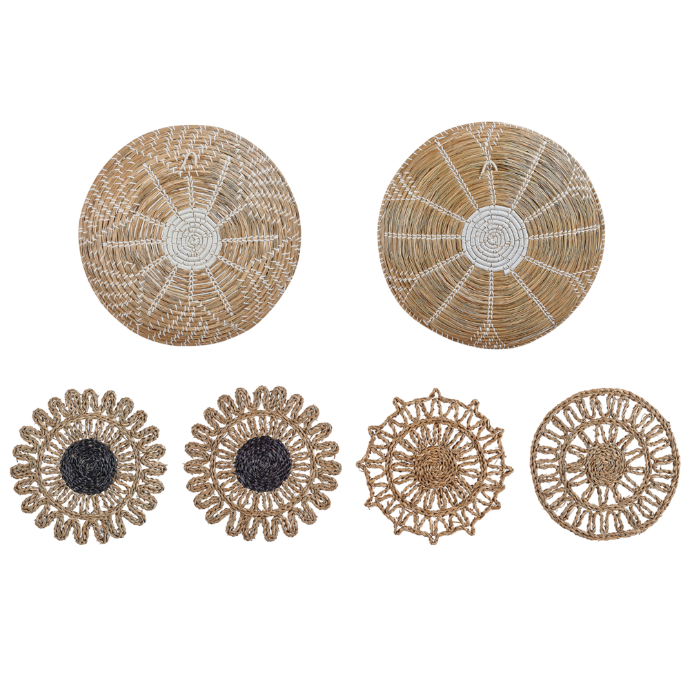 Set di 6 piatti da appendere decorativi in alghe naturali con decorazioni da parete in stile africano