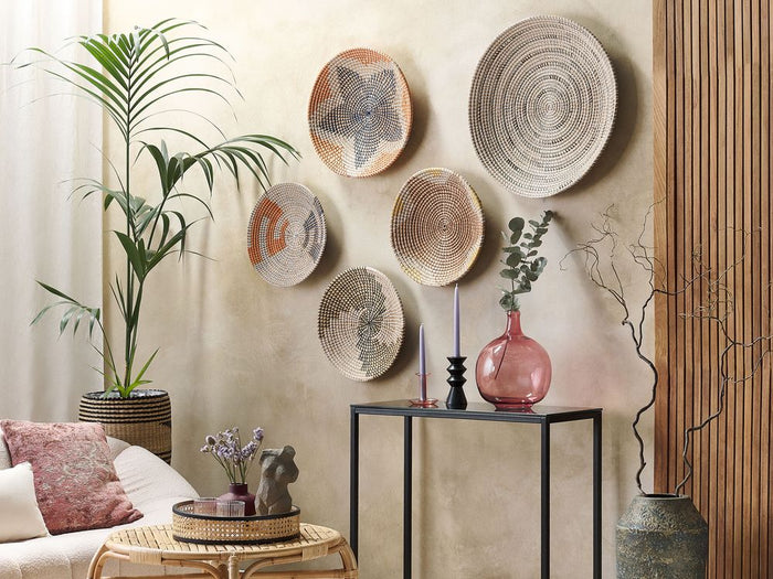 Set di 5 piatti da appendere decorativi in alghe naturali con decorazioni da parete in stile africano
