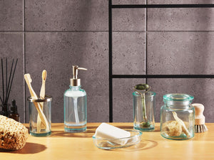 Set di accessori per il bagno in 5 pezzi Dispenser di sapone in vetro verde Glam Portasapone Portaspazzolino Tazza