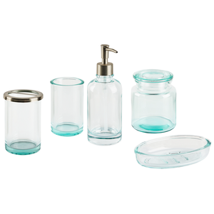 Set di accessori per il bagno in 5 pezzi Dispenser di sapone in vetro verde Glam Portasapone Portaspazzolino Tazza