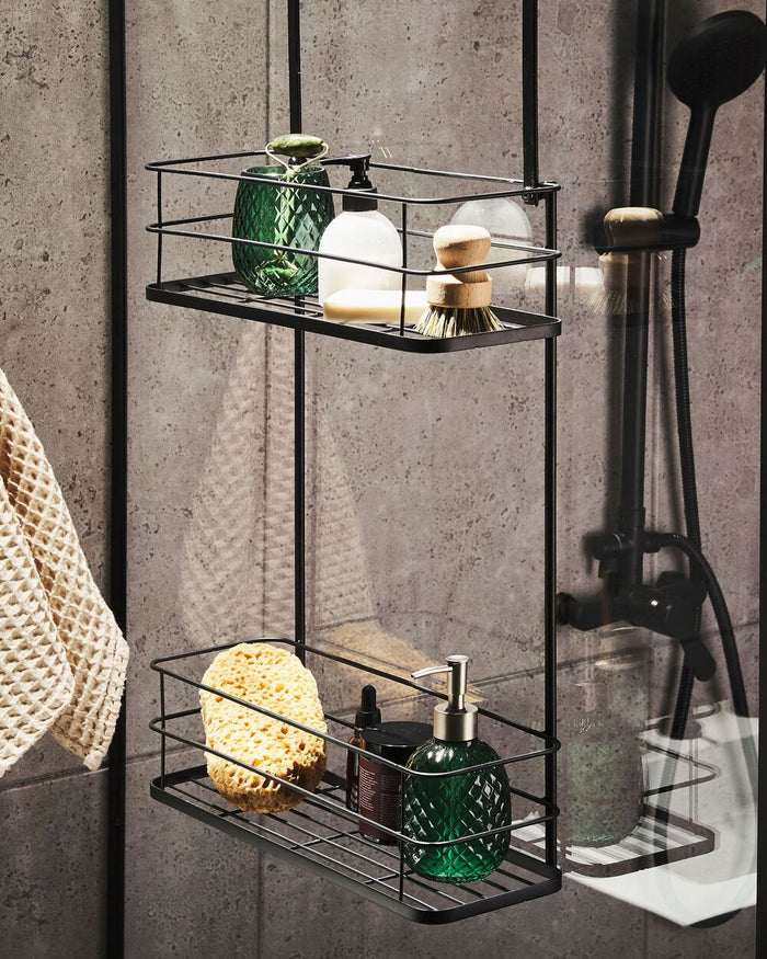 Mensola da bagno sospesa in metallo Nero portaoggetti da doccia per organizer per cestini
