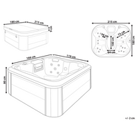 Vasca Idromassaggio Acrilico Bianco 180 x 215 cm 4 Posti 19 Getti Idromassaggio Cassa in Alluminio Effetto Legno con Luce LED