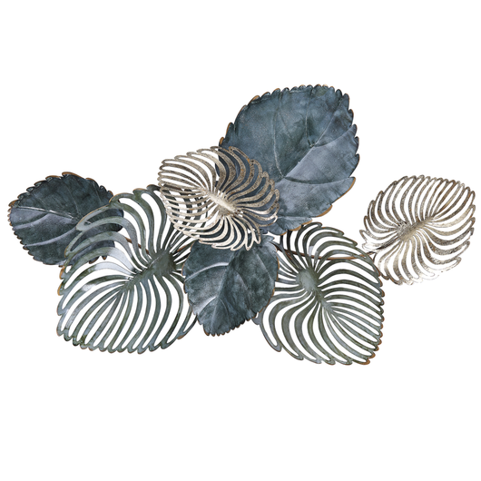 Decorazione da parete Ferro dorato e verde acqua 88 x 55 cm Metallo Scultura Arte Foglie Natura Esotico Boho Accessorio moderno